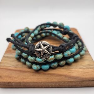 Turquoise Beaded Wrap Bracelet with Star Charm